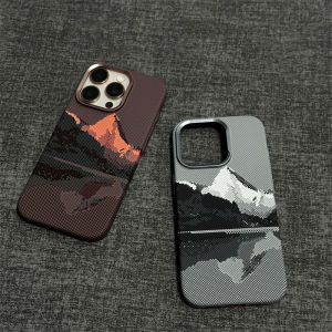 Abstract Mountain Peak Grid Case Cover for iPhone 17 16 15 Pro Max Carbon Color Hard Camera Metal Frame Protector Funda