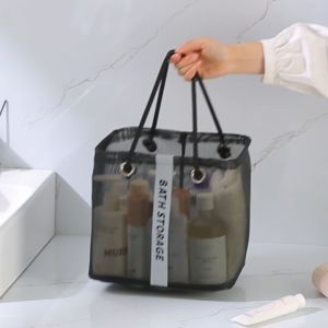 Mesh Beach Bags Tote Bag Collapsible Mesh Drain Basket Waterproof Bathroom Shower Pouch Lightweight Foldable Tote Bag Oversized Pool Bag
