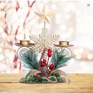 Christmas Candle Holder Iron Metal Candlestick Santa Snowflake Star Rustic Centerpiece Home Dining Table Decor Gift