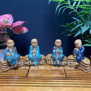 Bộ Tượng 4 Chú Tiểu Gốm Sứ Bát Tràng (Kèm video ảnh thật) - Tượng trang trí tiểu cảnh xe hơi bàn làm việc