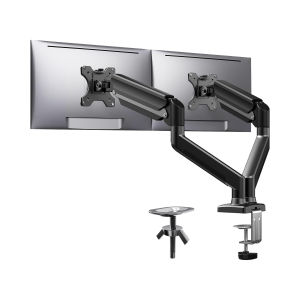 32-inch adjustable dual-screen monitor stand with 360° rotatable screen for home office