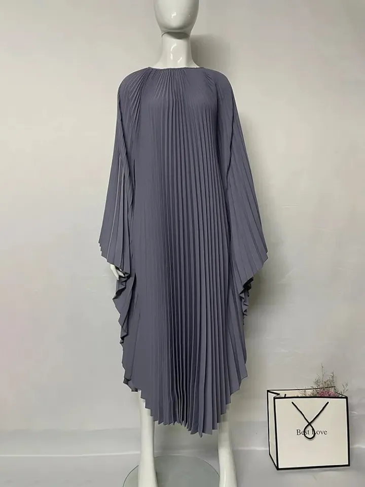 Pleated European And American Cross Border Loose Dress Women's Long Bat  Sleeves Irregular Western Casual Party Dress 2023 New | Lazada PH