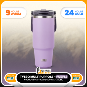 TYESO 600ml200ml Multipurpose (Purple) with Handle & Straw Vacuum Insulated Stainless Steel Tumbler Flask