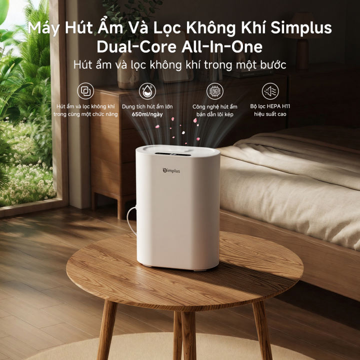 Simplus Máy hút ẩm lõi kép Máy lọc không khí tích hợp hút ẩm hiệu quả ...