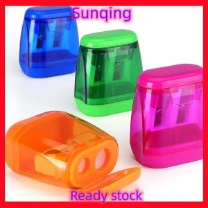 SQ Stationery [Flash Sale] 4PCS Dual-Hole Pencil Sharpeners With Lid And Shavings Container Portable Manual Sharpener Set For Colored Pencils