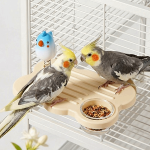YITAQI Rectangle Parrot Perch Stand Chew Proof Anti Slip Birdcage Food Bowl Multi-Functional with Water Bowl Bird Feeder Platform Cage Accessories