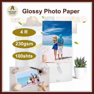 Premium 4R Glossy Photo Paper 230gsm 100 Sheets Pack High Quality Inkjet Photography Printing Vivid Color Reproduction Album Frame Media Professional Photographic Studio Supplies Pocket Size Picture Sheet Instant Print Material Paperboard