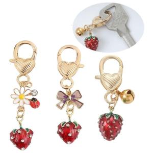 3 Piece Strawberry Look Keychain Pendants for Stylish Decoration 3D Shaped Keyring Stylish Bag Accessories