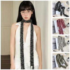 PINKY BELL Y2K Spicy Girl Scarf Soft Harajuku Long Narrow Scarves Sweet Thin Plush Knitted Scarves Girl