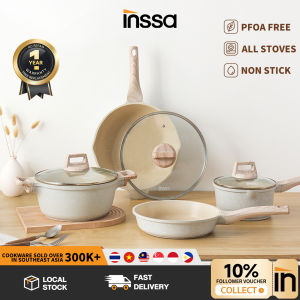 【Special Price】INSSA Cookware Set Wok+Frying Pan+Soup Pot+Saucepan with Lid Maifan Stone Pour Spout Induction Gas Stove Compatible Baby Food Stewing Skillet 7pcs