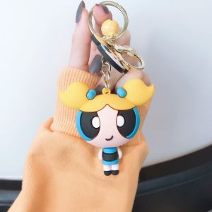 FA Special Portable Fans Jewelry Jewelry Accessories Car Pendant Anime Powerpuff Girl Key Holder Cartoon Keychains Girl Action Figure