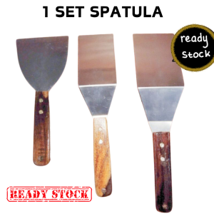 Promo (1 set isi 3 )Spatula stainless anti karat/ kape lurus / spatula bengkok untuk roti bakar