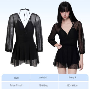Swimsuit for Women Plus Size One-Piece Conservative Tummy Covering Slimming Long Sleeve Sun Protection
