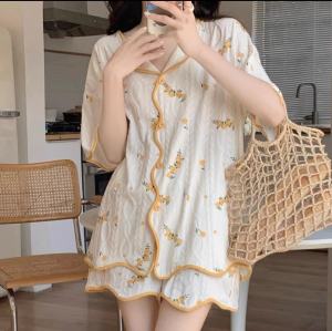 Piyama Kerah Kancing Set Baju Tidur Lengan Pendek Celana Pendek Wanita Dewasa Remaja Busui Baju Rumahan Homewear Kekinian Pajama Perempuan Lucu Fashion