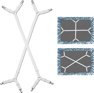 4Pcs Universal Bed Sheet Fixed Holder High Elastic Adjustable Crisscross Fastener Straps Kits Non-Slip Mattress Sofa Cover Clips