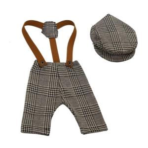 Trendy Newborn Baby Boys Photography Accessories Gentleman Style Overalls with Hat Set Fashionable Costume for Boys Gift
