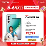 [NEW] TECNO Camon 40 16GB (8+8) +256 | SONY LYT-700C 50MP AI Flash Snap | 120Hz AMOLED | IP66 | MTK G100 - 12 + 1 Warranty - LazPay Later