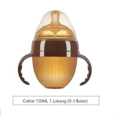 Botol Susu Bayi Silicon Anti Bakteri Dot Baby Dengan Pegangan Handle Milk Feeding Bottle Silicone Food Grade Anti Pecah Leher Lebar 150ml / 180ml / 250ml