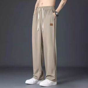 High End Mens Ice Silk Pants Trend Casual Sports Loose Straight Leg Wide Leg Pants