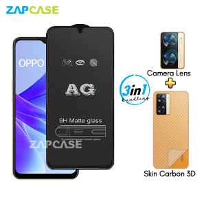Oppo A77 4G A77s PAKET 3in1 Tempered Glass Anti Glare Free Camera Lens dan Skin Carbon