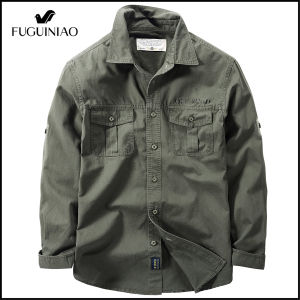 Fuguiniao เสื้อแขนยาวชายเสื้อผ้าเสื้อเชิ้ตทรงโคร่งเสื้อเชิ้ตลำลอง