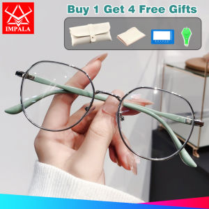 IMPALA FL3015P Thời trang phụ nữ Kính mắt chống ánh sáng xanh máy tính kính cho cô gái chống bức xạ UV400 ống kính khung kim loại Glasse với hộp