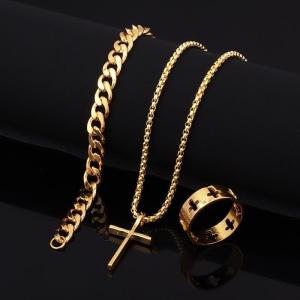 3PCS/SET Punk Cross Jewelry Set Necklace Bracelet Ring Gothic Chain for Women Men  Jewelry Gift