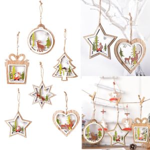 MKEB House Gift DIY Craft Xmas Ornament Snowman Snowflake Elk Wood Hanging Christmas Tree Pendant
