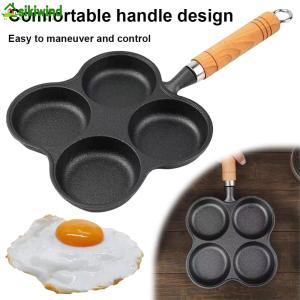Premium 4-Hole Egg and Burger Pan Non Stick Coating Non Slip Handle Perfect for Home Kitchen Breakfast and Snack Making