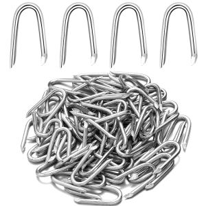 Therwen U Shaped Nails Wire Fence Staples Nails 1 Inch Steel Fencing Nails Galvanized U Shaped Fasteners Nails for Fixing Wire Woven and Mesh Fencing Corrosion and Rust Resistant(250 Pcs)