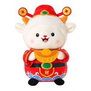 COUPLECOL Mềm mại Cừu sang trọng Được nhồi bông. Lễ hội Búp bê linh vật cung hoàng đạo Tượng trang trí năm mới Đỏ Thần Tài Lộc Cừu Trẻ em