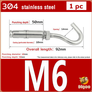 Digeo Heavy Duty Concrete Hook 304 Stainless Steel M6 M8 M10 Expansion Screw Hooks