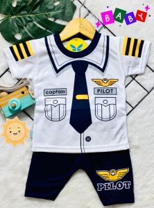 Setelan baju anak laki laki motif KAPTEN Pilot Celana joger USIA 3-24 BLN / Lazkids Fashion .