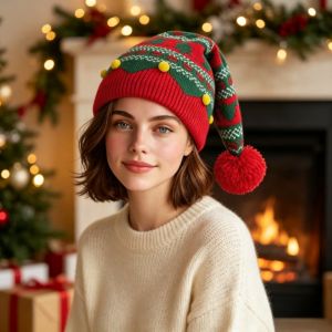 MUNCHX với Quả Bóng Bông Mũ len hình chú lùn Giáng sinh Ấm áp Móc len Cây thông Noel và mũ ông già Noel Chất lượng cao Làm thủ công Mũ len dệt  cho bé dịp Giáng Sinh Người lớn Trẻ em