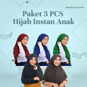 PAKET 3PCS HIJAB INSTAN ANAK-ANAK MODEL TALI SERUT KERUDUNG SEKOLAH TK SD SMP SMA