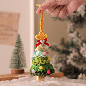 4Pcs Colorful Christmas Bell Pendants Cartoon Xams Trees Drop Ornaments Craftsmanship Pleasant Decor Gift Knitted Bowknot Key Ring