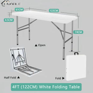 LIVABLE Folding Table 4FT (122cm) Folding Half Table Outdoor Portable Folding Table Long Table Dining Table Office Table