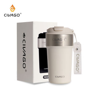 CIVAGO(16oz/480ml)Ceramic liner Stainless Steel Coffee Mug With Lid Vacuum Flask Hot And Cold Tumbler