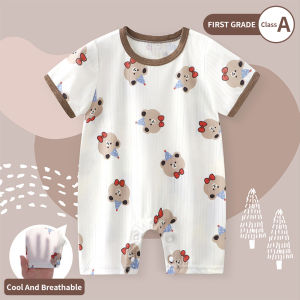 AILEBE Kids Bodysuits Combed Cotton Onesie Romper Jumpsuit Soft Breathable Skin-Friendly Split Design Easy On Off Cute Cartoon Multi Print No Sweat Non-Sticky Comfy Wear Newborn Infant Sleepwear For Baby Boys Girls 0-18 Months