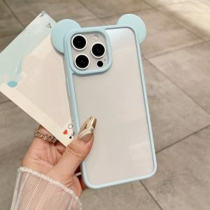 【New】Ears Style Color Frame Transparent PC+TPU Phone Case For iPhone 12 13 14 15 16 Series