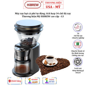 Máy xay hạt cà phê tự động tích hợp 34 chế độ xay thương hiệu HiBREW G3 công suất 220W lưỡi xay hình nón (cornical burr) - Hàng chính hãng bảo hành 12 tháng