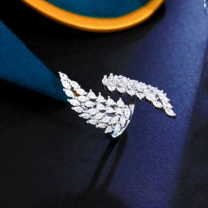 Sequito Tinh Tế trang sức ngón tay Đầy Đủ Thiết Lập Pave Bling Aaaaa đá Cubic Zirconia vàng trắng Màu Sắc Cá Tính Đối Xứng Cánh nhẫn có thể điều chỉnh Đối Xứng Cho tiệc cưới Sr140