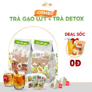 Set 60 gói trà gạo lứt đỗ đen và trà detox trái cây thương hiệu Mộc Hương Sơn hương vị thơm ngon dễ uống.