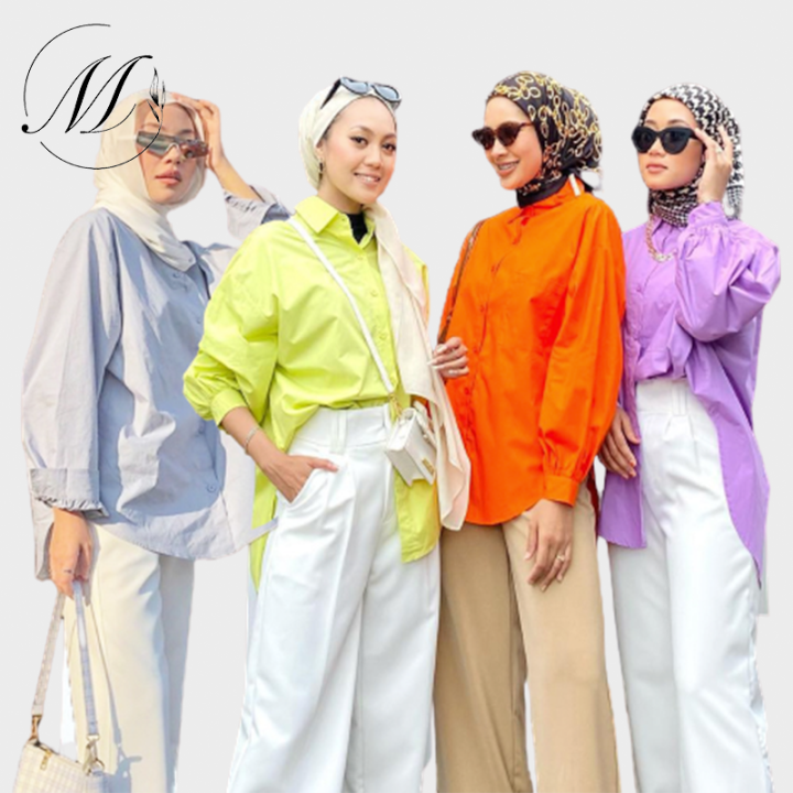 Women Muslimah Blouse Korean Style Plain Long Sleeve Baggy Blouse