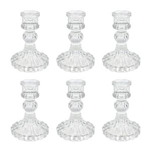 Glass Candle Holder 4 Inch Crystal Decorative Candle Stand for Wedding Festival