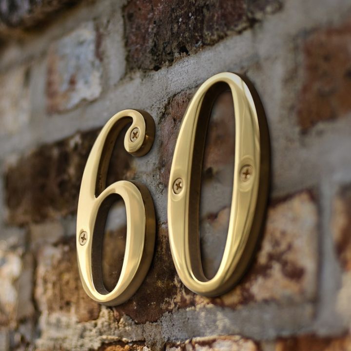 thumbnail image 2 of Brass-Colored Metal House Number Sign - Classic Address Plaque For Door Or Wall 2 of 9