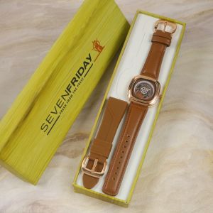 Promo Paket Box Exclusive + Tali Rubber / Jam Tangan SevenFriday Kotak List VA-745SAR / Jam Tangan Fashion Wanita Tali Kulit Diameter 4 cm