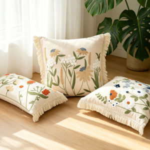 30x50cm/45x45cm Rural Style Towel Embroidery with Two Side Rows of Tassel Decoration Pillow Cover Sofa Bedroom Cushion Cover