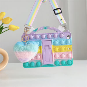 Pop Fidget Toys Push It Bubble Tablet Case Cover For Samsung Galaxy Tab A9+/A8 10.5 in X200 X205/Tab S6 Lite 10.4 P610 P615/Tab A 8.0 T290 T295 T297/Tab A7 Lite 8.7 T220 T225/Tab A7 10.4 T500 T505 T507/Tab A10.1 T510 T515 Kids Rainbow Case Unicorn Handle