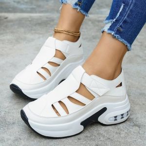 [Free Shipping] Hollow-Out Toe-Cap 2026 Platform Shoes Large-Size WomenS Shoes Spring/Summer With Velcro Straps Air Cushion And New Wedge Heel Design